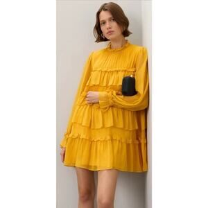 Adam Lippes Collective Sunflower Yellow Tiered Ruffle Mini Dress 4